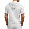 Men's Hooded T-Shirt Short Sleeve Contrast Plaid Cuff Drawstring Breathable Casual Pullover Tops Summer Hooded Tees Men