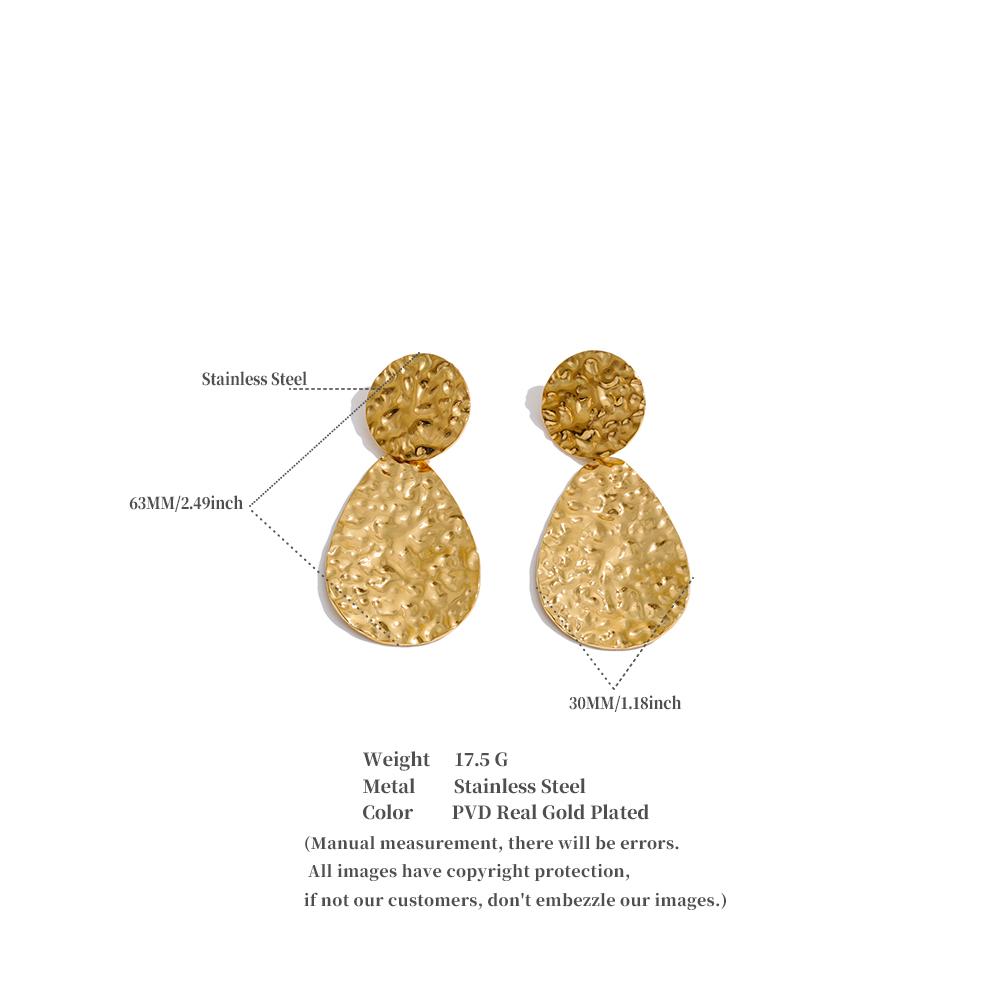 Yhpup Stainless Steel Vintage Classic Drop Earrings 18K Gold Color PVD Plated Hammer Metal Casual Charm Jewelry Accessories
