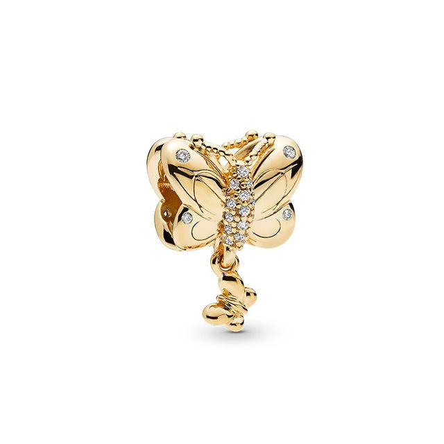 S925 Sterling Silver Shiny Gold Series Crown Lovely Pig Life Tree Beads Fit Original Bracelet DIY Women's Jewelry