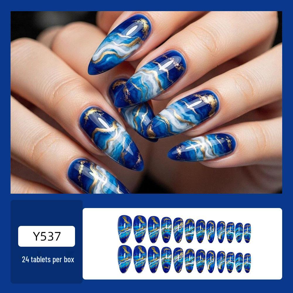 

Blue & Gold Marbled Almond Medium Press-On Nails