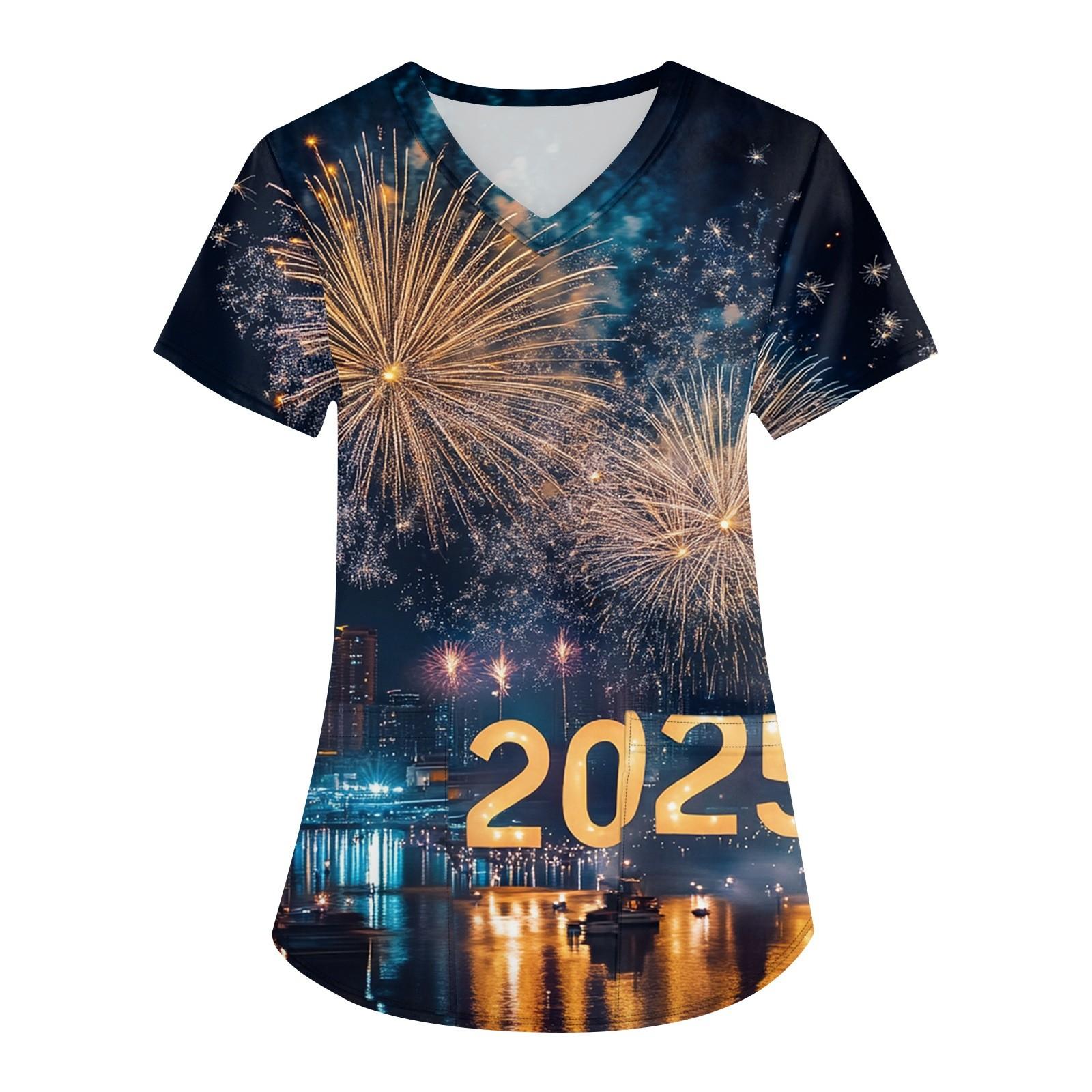 

Женская мода с v-образным вырезом, короткими рукавами и карманами, топы с принтом XL