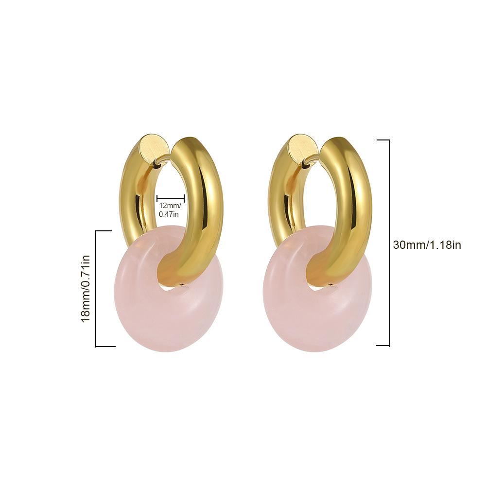 Stainless steel 18K gold colored natural stone earrings, Guofeng new Chinese round earrings, ear buckle ear jewelry