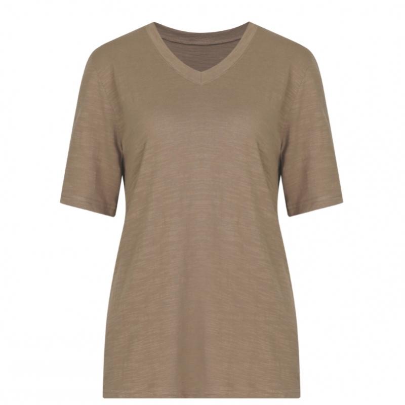 Shop Women Slub CoTTon V Neck ShorT sleeVe T shirT iVory Dai Wsh 0520