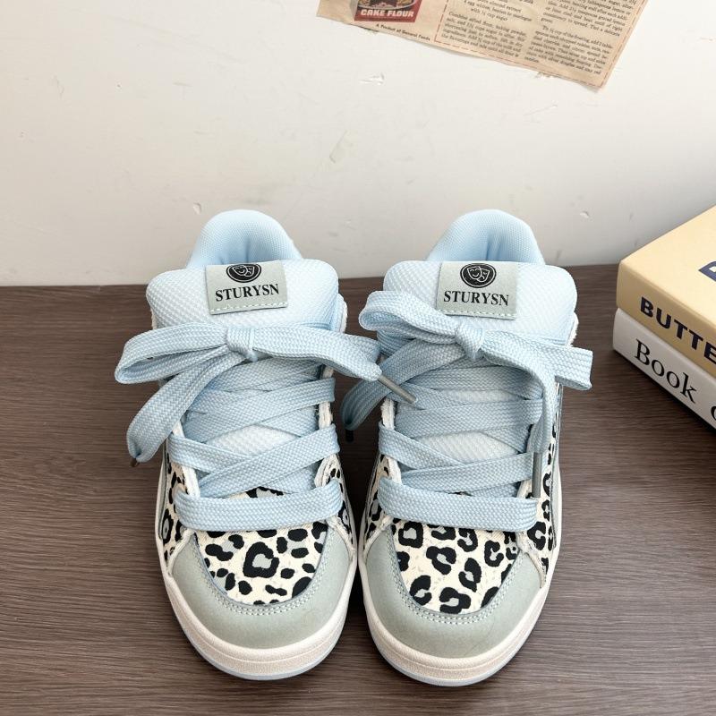 2 new original ice blue leopard print platform bread shoes versatile retro student casual board shoes women