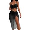 3Pcs/Set Swimsuit Set Bowknot Lace-up Ruffle Hem Sling Bra High Waist Swimming Trunks Side Drawstring Mesh Skirt Set Hot Spring Pool Swimwear