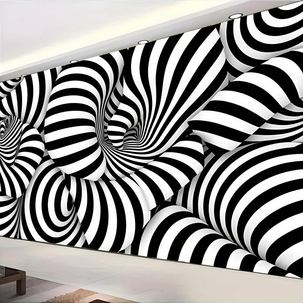 Stereo Spiral Tapestry Wall Hanging Black White Stripe Optical Illusion Hypnosis Art Fabric Poster For Living Room Bedroom Home