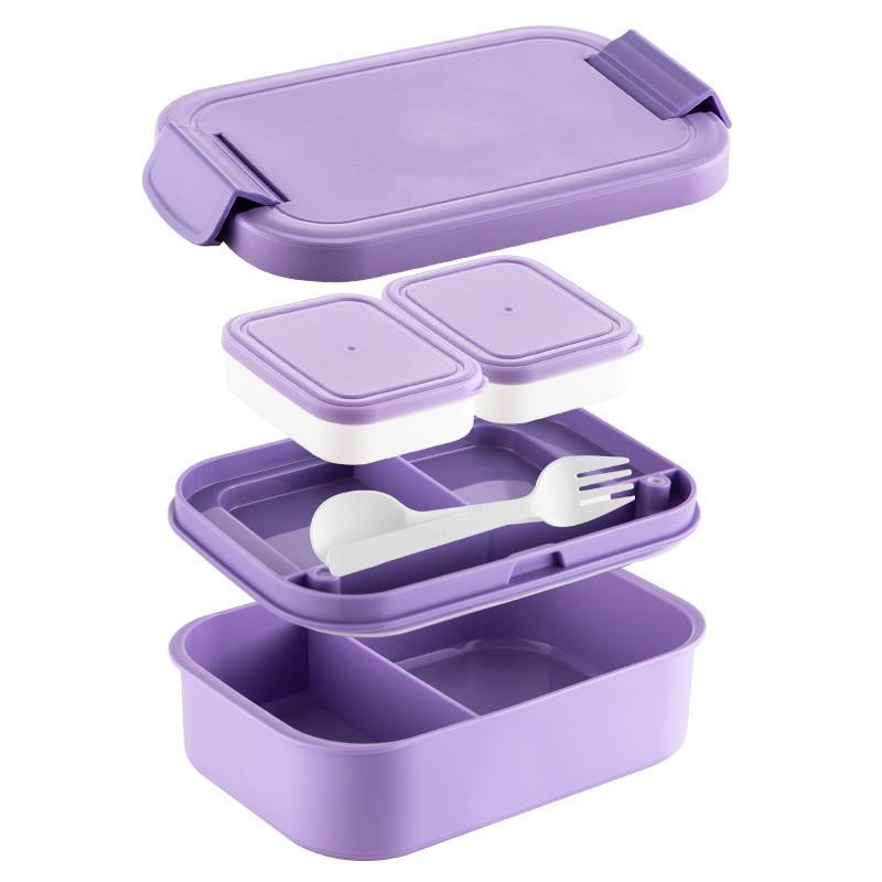Double-Layer Leakproof Microwave-Safe Lunch Box Students Office Workers With 4-Compartment Design PP Material