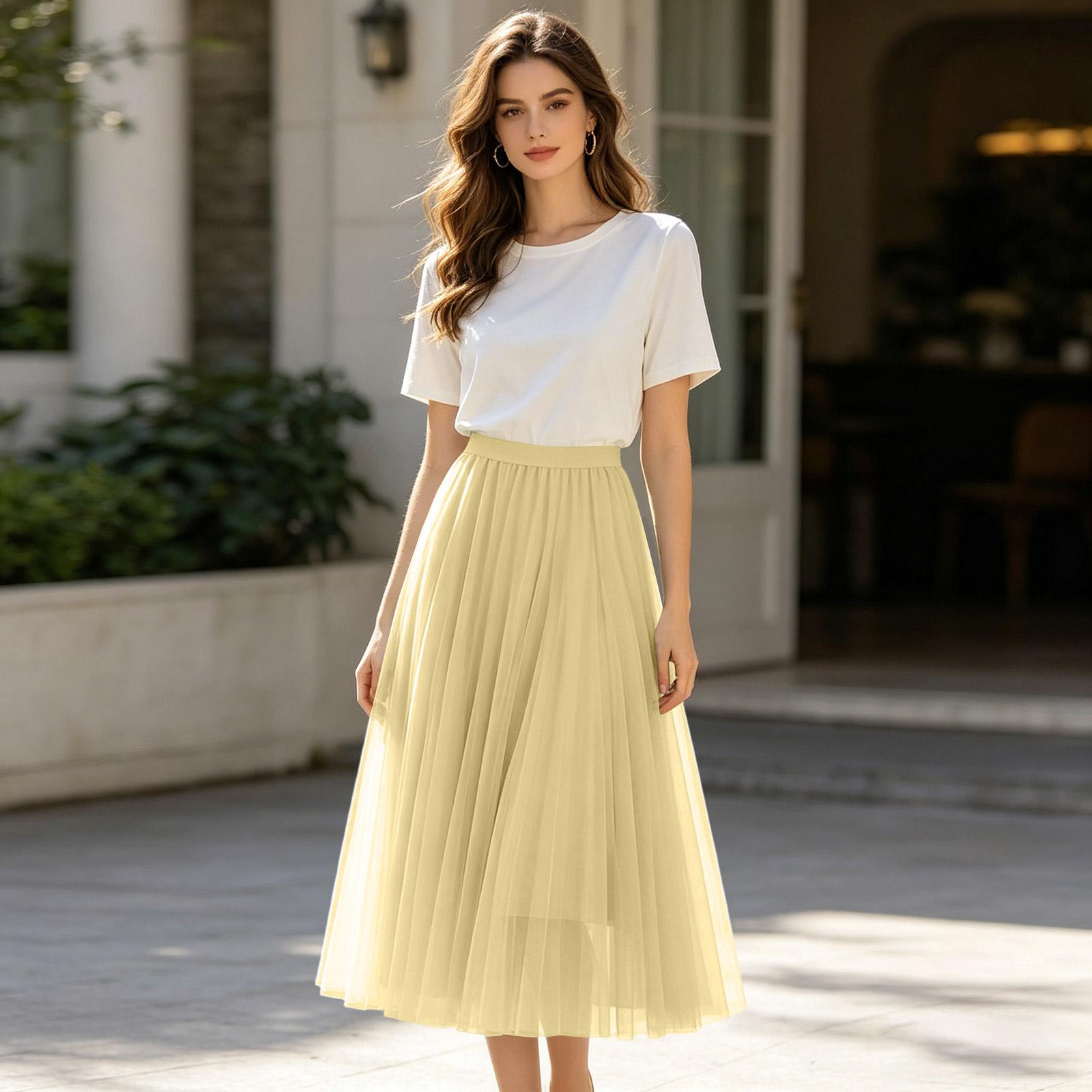 

Ladies Casual And Fashionable Mesh Half Skirt Long Skirt XL жовтий