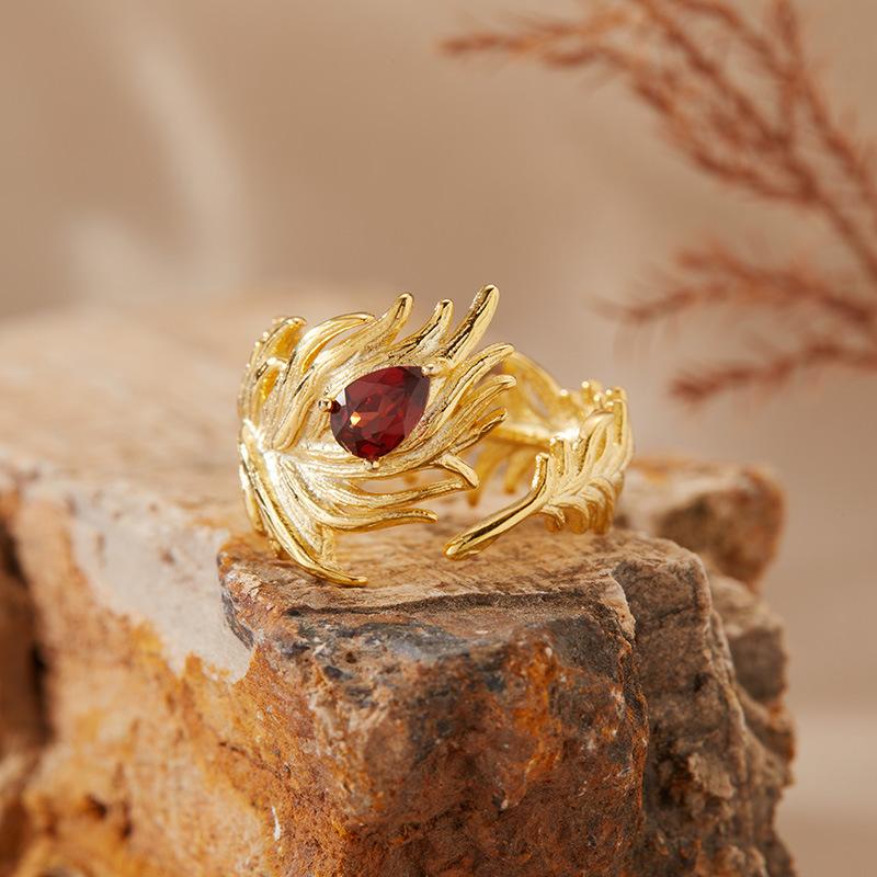 Natural Tanzanite Topaz Garnet Color Treasure Ring Women'S S925 Sterling Silver Feather Open Ring Earrings