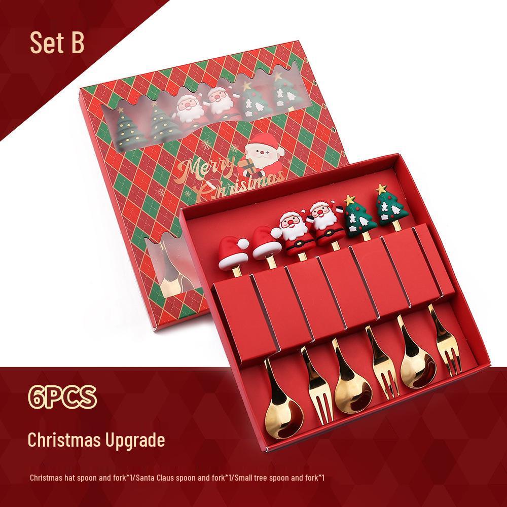 Cartoon Christmas Tree Stainless Steel Dessert Cutlery Set: Cute Fruit Fork & Spoon Gift
