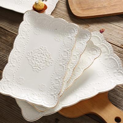 Ceramic Embossed Dinner Steak Plate Breakfast Dish Afternoon Tea Fruit Dessert Tray Wedding Gift Tableware