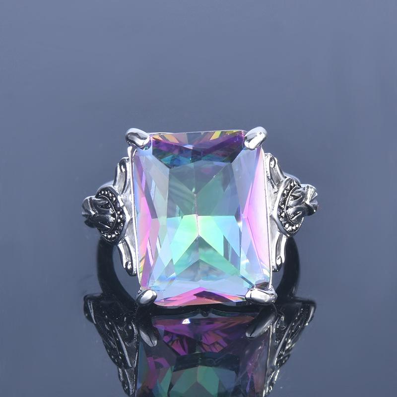 Unique Creative and Distinctive Seven-color Topaz and Square Diamond Ring A Fashionable and Luxurious Women Ring Wedding Jewelry