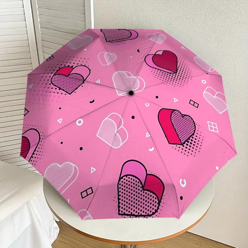 1pc Heart beat Automatic Folding Umbrella - Portable Collapsible Design, 8-Rib Iron Frame, Playful Design yy251215241