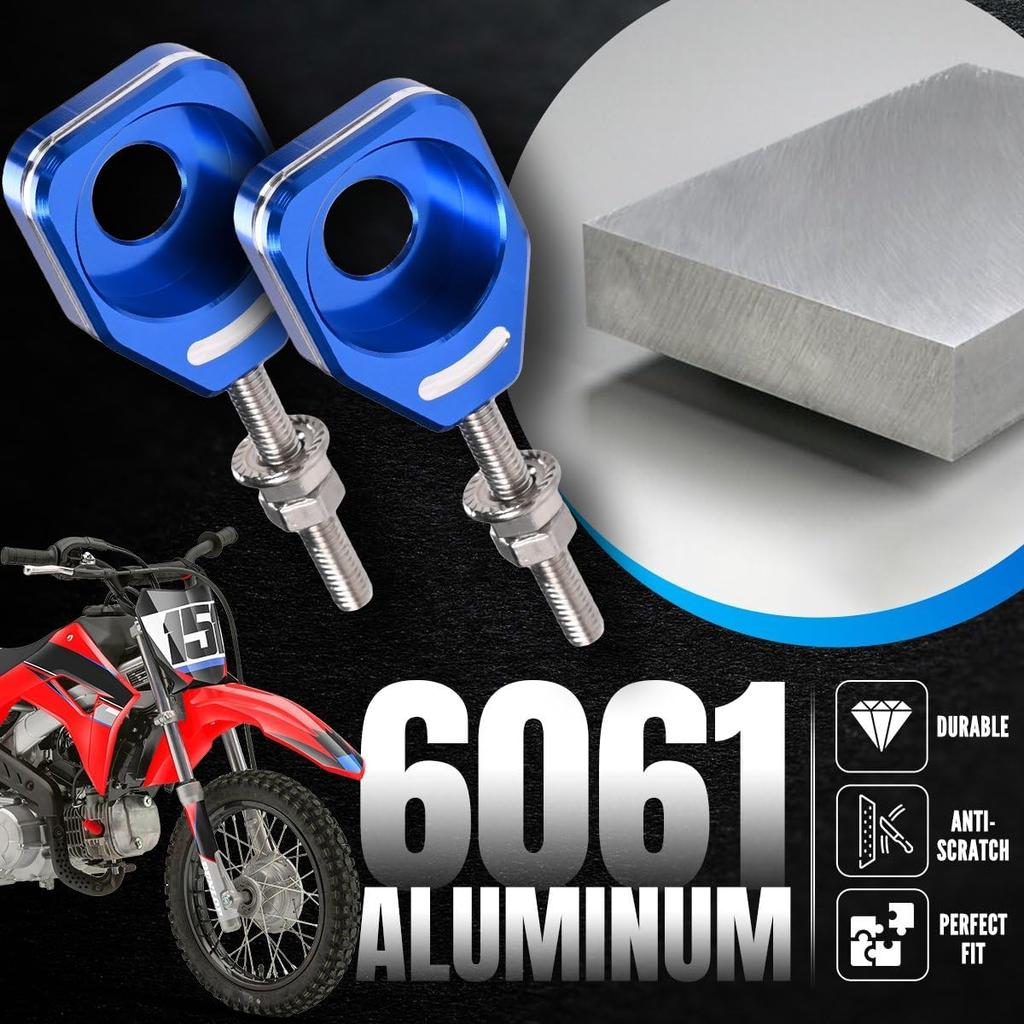 Canitu Blue Rear Chain Adjusters,Motorcycle Billet Rear Axle Blocks Swingarm Spool Tensioner Tension Adjuster Accessories for Honda CRF110 2013-2024