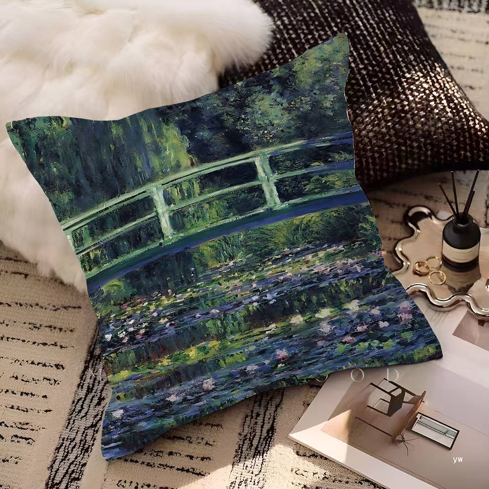 Monet Abstract Landscape Art Pillow Cushion Cover Pillowcase Living Room Sofa Home Decor Customized 30cmx30cm