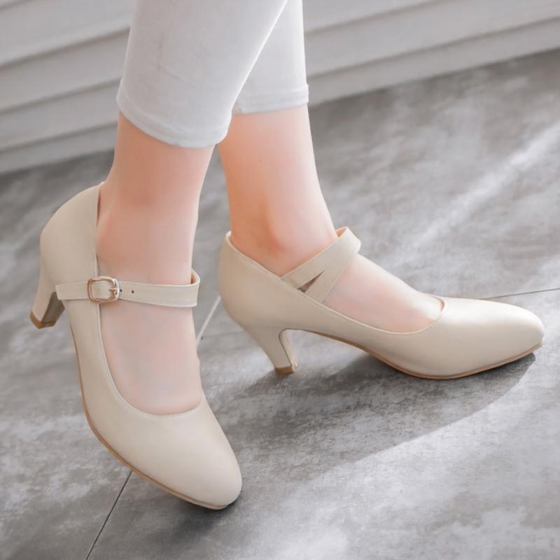 Dámské vysoké podpatky Mary Janes Boty Módní Růžové Černé Modré Nude Nízký podpatek Párty Svatba Boty Dámské Lodičky Velká velikost 45
