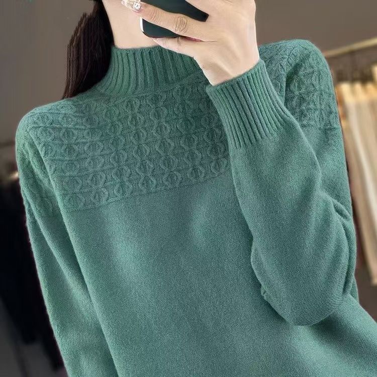 Women's Semi High Neck Sweater Loose Autumn and Winter Knitted Sweater Base Sweater