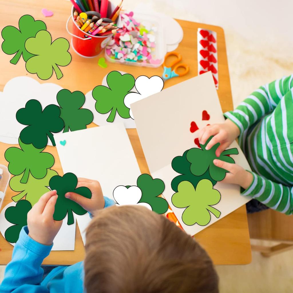 Whaline 45Pcs St. Patrick's Day Shamrock Cutouts 5.9 Inch Gradient Green Clover Shape Cut Outs Large Creative Assorted Paper Cut-Outs for Irish