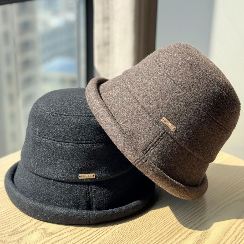 Neuer Stil Fischerhut für Damen im Herbst und Winter Wollmütze Japanischer Rollrand Kurze Krempe Sonnenhut Elegante Mütze