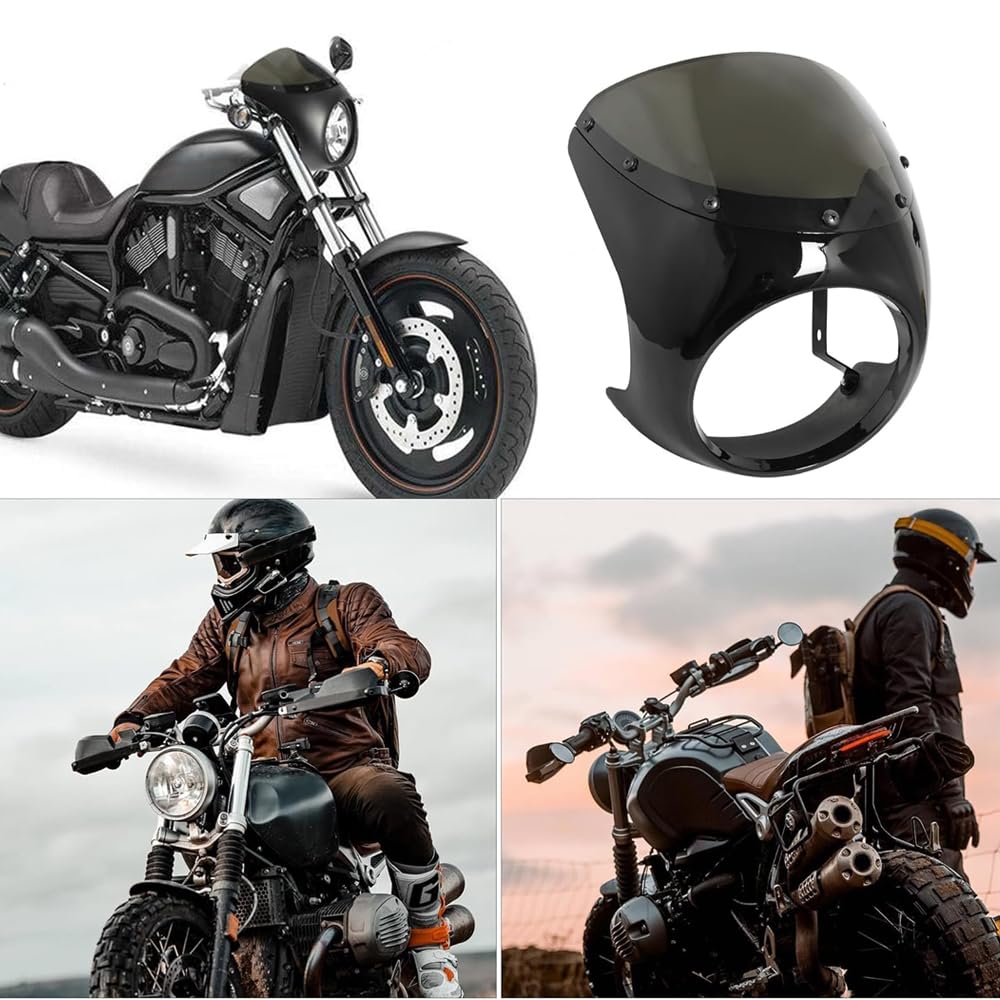 Motorcycle Bikini Cowl Screen Cowl Headlight Fairing Kit for Cafe Racer (Glossy Black Glass)