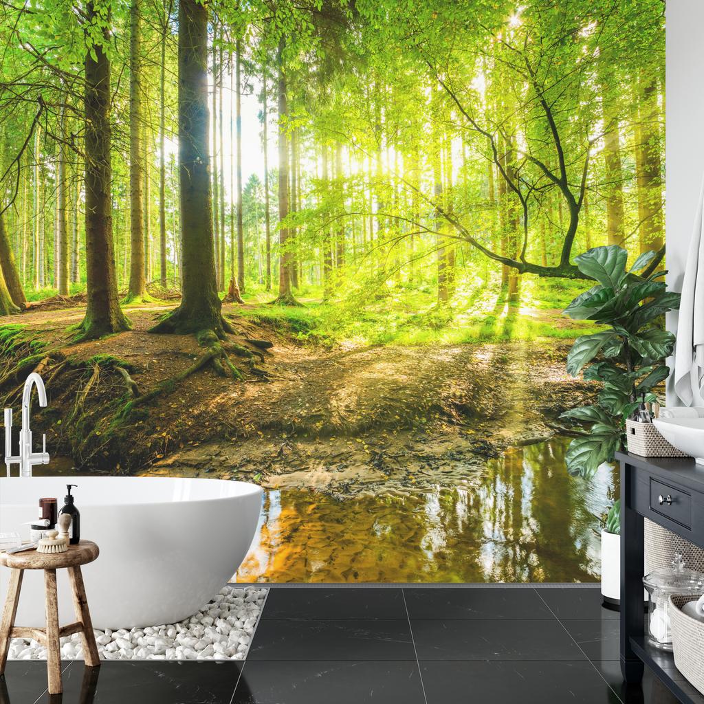 Photomural Beautiful Forest Landscape In Spring In 3D Effect Structural Vinyl 416x254