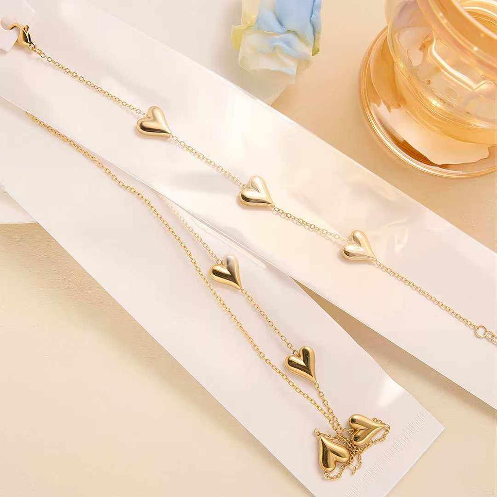 Unique Trendy Double Layer 18k Gold Plated Tarnish Free Stainless Steel Multi Heart Pendant Necklace Women