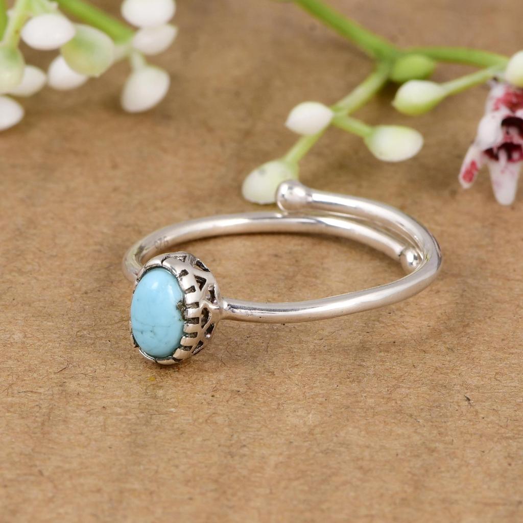 Arizona Turquoise Adjustable Ring 925 Sterling Silver, Oval Turquoise Ring, Minimalist Open Ring, Dainty Turquoise Jewelry Gift for Women.