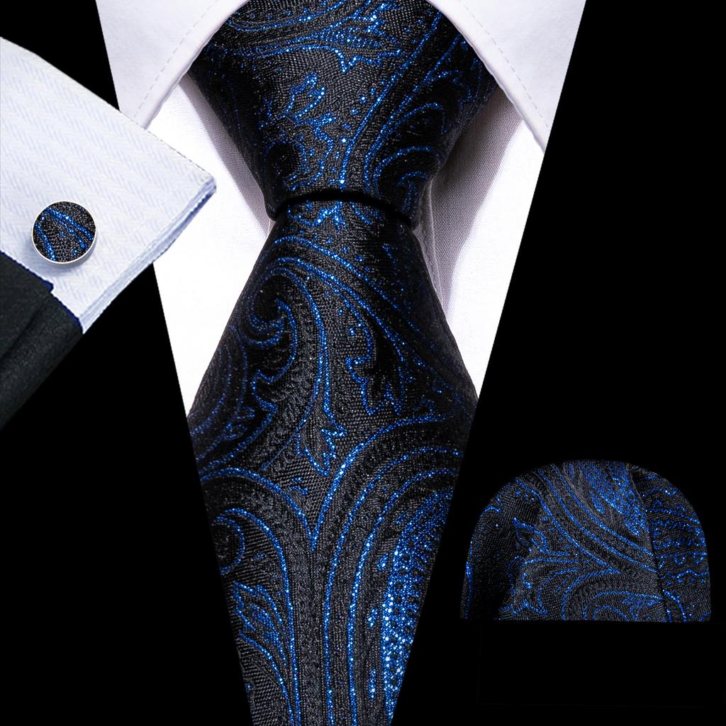 Barry.Wang Floral Ties for Men Woven Paisley Wedding Necktie Handkerchief Cufflinks Formal Casual Set