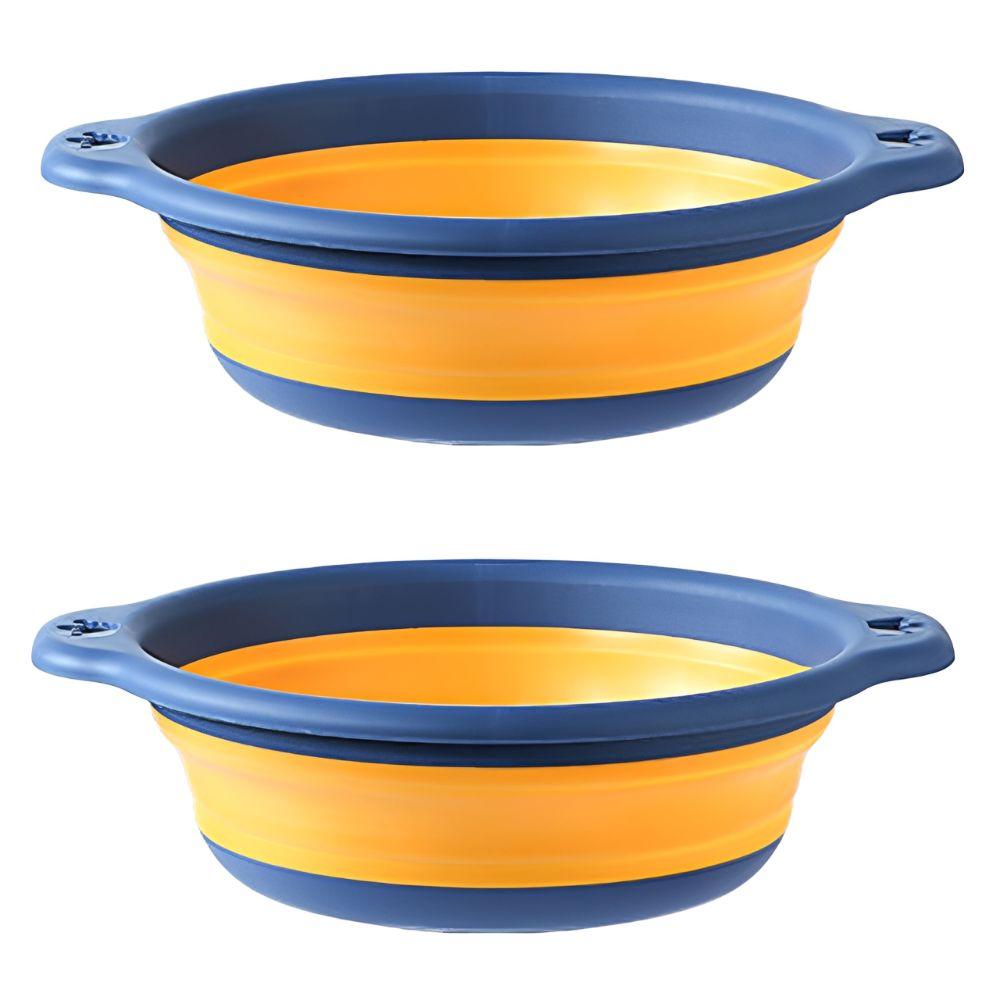 2 Pack Portable Plastic Dishpan 9.06 Inch 12.6 Inch Size Round Wash Basin Foldable Hanging Design Basins Kitchen