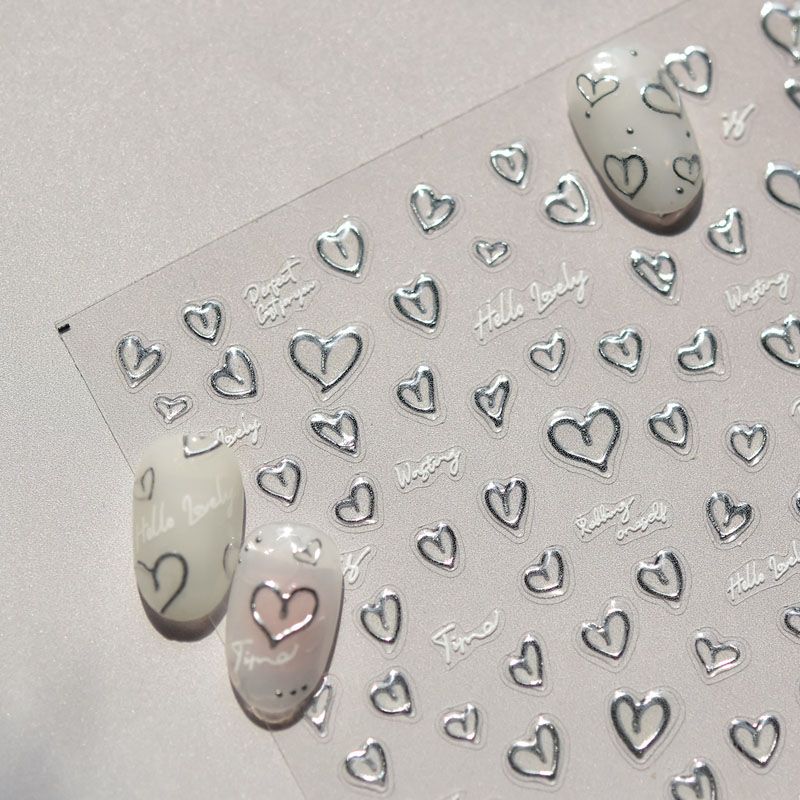 

Small Size in Silver Heart Nail Art Sticker Relief 5D New Arrival 3D Internet Celebrity Adhesive Japanese Style Metal Nail Sticker Decorations Small Heart 4974((Silver))