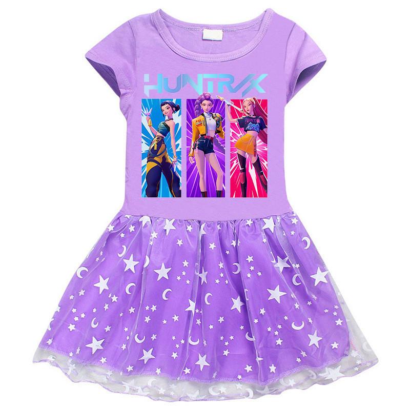 Girls Kpop Mira Zoey Rumi Hunters Printed Cartoon Mesh Dress