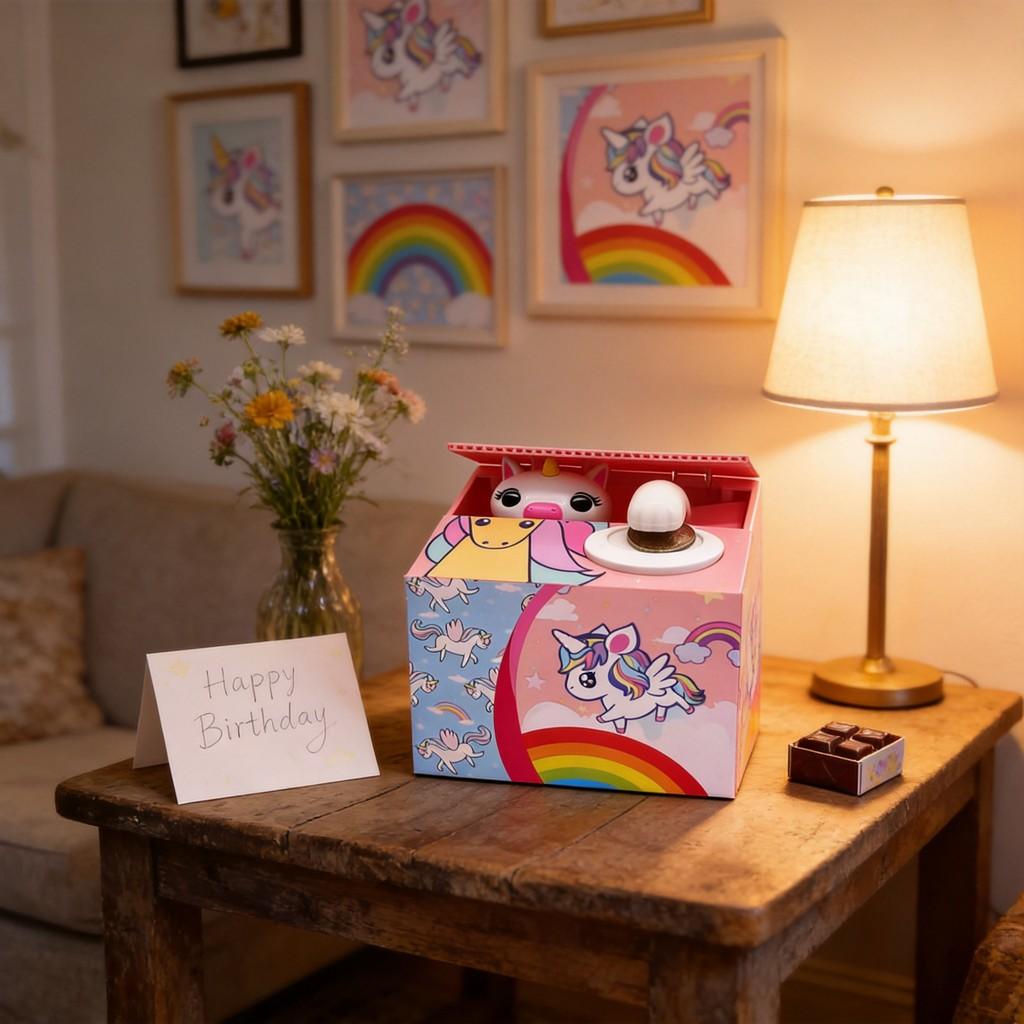 Einhorn-Sparschwein mit handgefertigtem Harz-Cartoon-Design für Kinder und als Geschenk