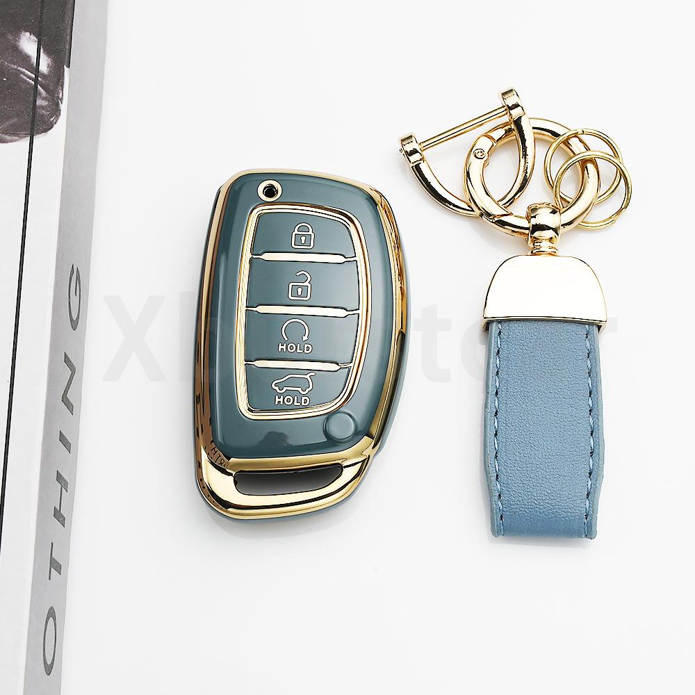 SKCW6 Gold Edge TPU Keyless Shell Fob Car Key Case Cover For Hyundai Elantra Creta Ix35 Ix45 I10 I30 I40 Tucson Santa Fe Rena Sonata