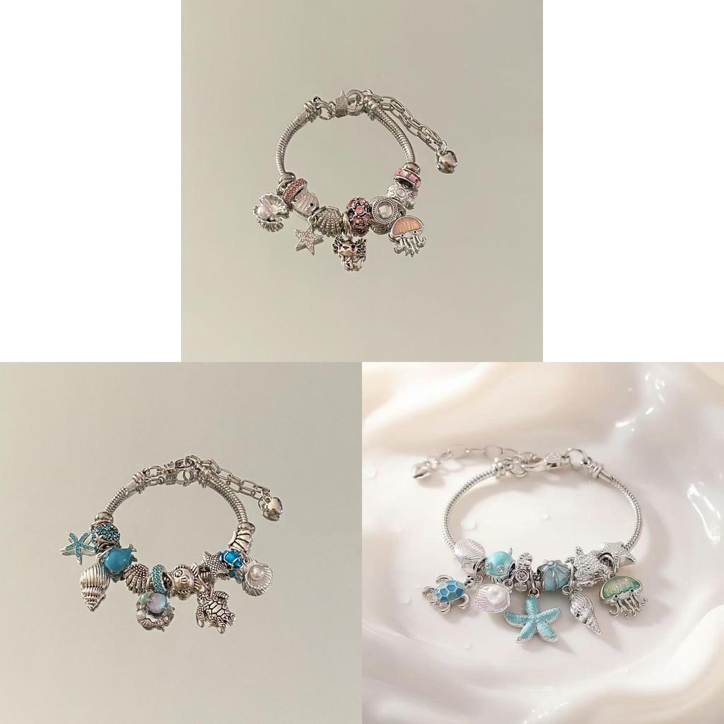 Bracciale con Ciondolo Stella Marina e Conchiglia per Donna e Uomo con Perline Stile Oceano