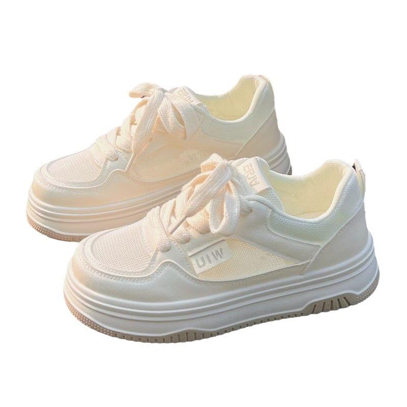 Campus wind mesh breathable little white shoes women's new summer thin thick baseplate shoes niche milk