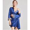 2pcs Woman Sexy Pajamas Sleepwear Set Lace Robe Nightdress Lingerie Bathrobe 100% Silk Satin Home Clothes Nightwear for Ladies