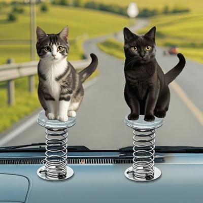 Acrylic Spring Loaded Cat Figure Cute Wobble Standee for Dashboard Rearview Mirror Hanging Ornament Cartoon Animal Accessory for Vehicle Desk