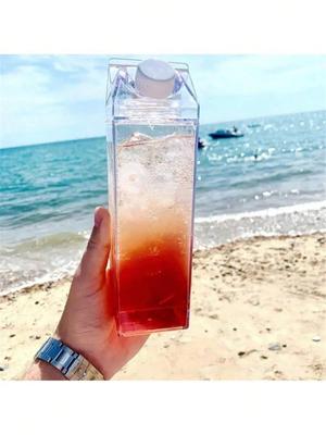 1 Stück 500ml/1000ml große Kapazität Milchbox-förmige Wasserflasche, transparenter quadratischer Kunststoff-Wasserbecher,