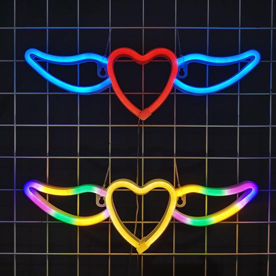 Flying Heart Neon Light Wings Design Kreativ form USB/batteridrevet neonskilt LED-lampe Festdekorasjon
