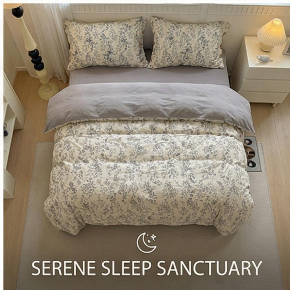 Pure Cotton Four-piece Set - Retro Floral Buttoned Bed Sheets and Pillowcases Set