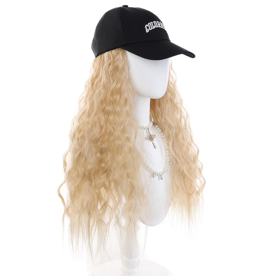 

Шляпа Парик Синтетический парик Вышивка Черная Солнцезащитная шляпа с длинными кудрявыми волосами парик Подходит для женщин для повседневной носки и фестивалей 55CM