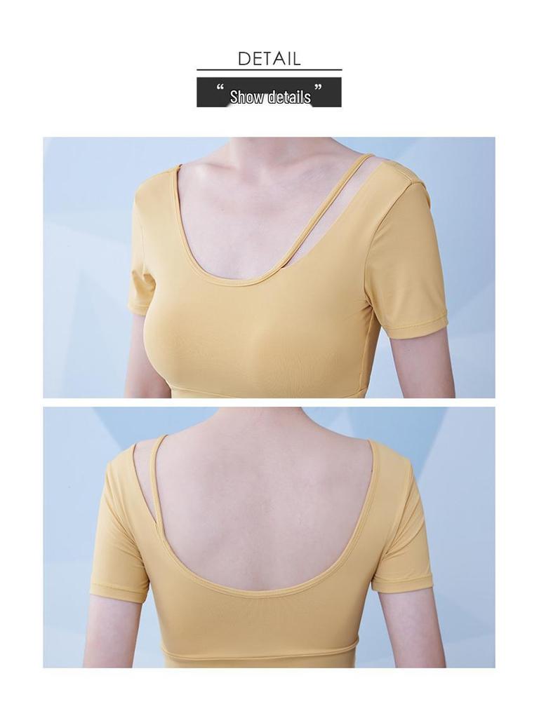 Summer Women's Quick-Dry Yoga Crop Top with Chest Pads - Short Sleeve Fitness Shirt