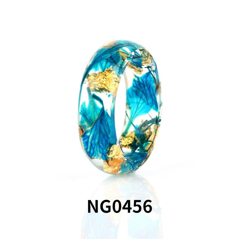 New Dried Flower Resin Ring, Forest Series Small Fresh Handmade Dried Flower Gold Foil Color Fine Epoxy Ring