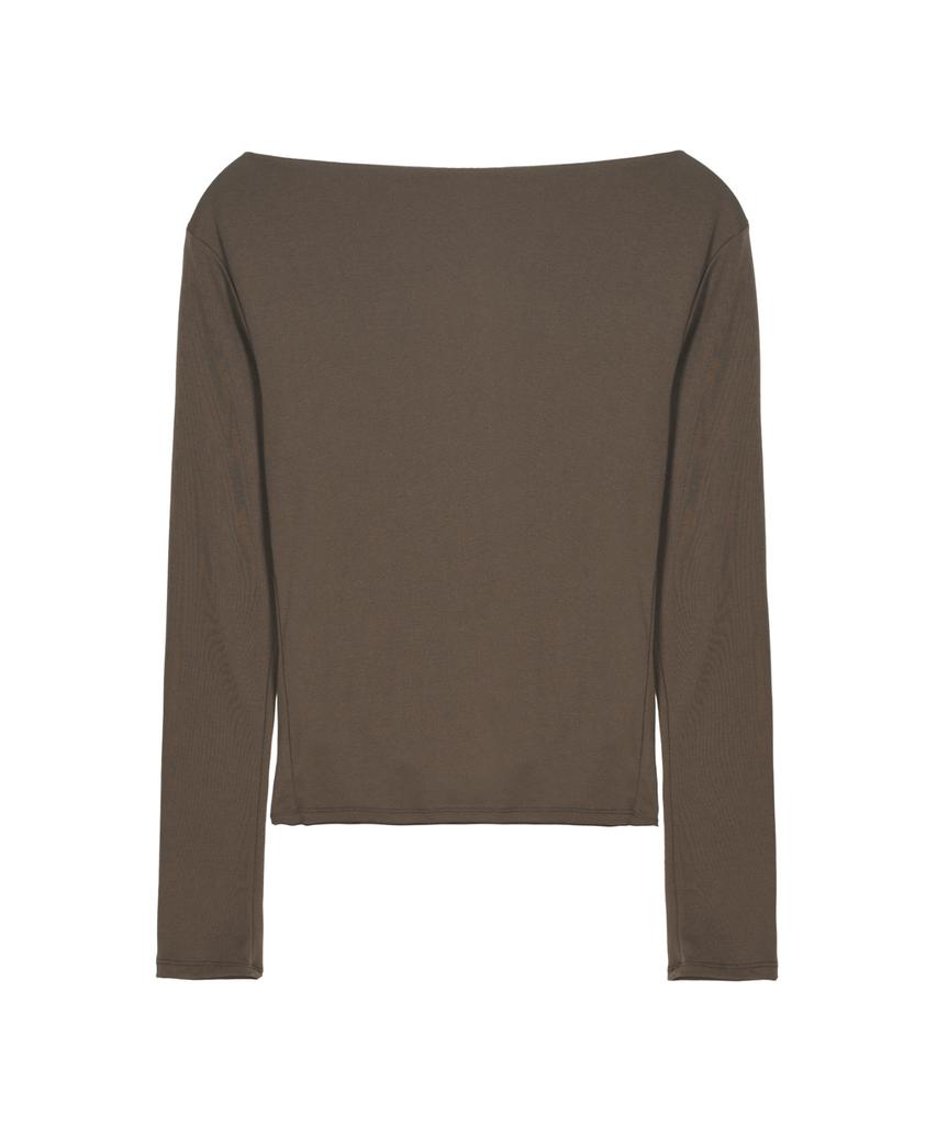 Nigaennikol Shirring Drape Boat Neck Top_Brown