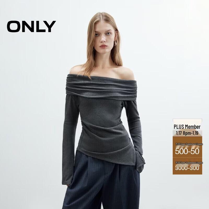 ONLY Women s Elegant Off-Shoulder Pleated Long Sleeve Top L