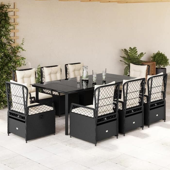VidaXL Garden Dining Set 9pcs Cushions Black Woven Resin 3262970