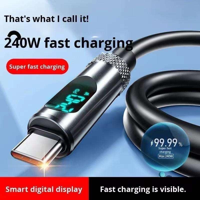 240W C to C Super Fast Charging Data Cable Flexible Silicone Digital Display Compatible iPad for Galaxy for iPhone 15Pro Max