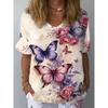 Women's Fashion T-shirt Floral Graphic Fashion Short-sleeved V-neck Ordinary Blouse Daily Printing 2025 Summer Y2K Casual Blouse