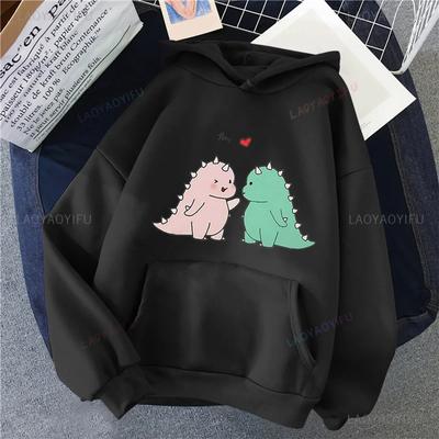 Sweats à capuche couple dinosaure hiver décontracté poche kangourou vêtements d'extérieur style coréen kawaii motif pulls femmes hommes sweat à capuche vêtements d'extérieur