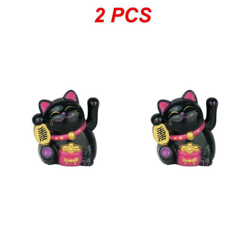 1/2PCS Lucky Cat Decoration Mini Solar Automatic Waving Fortune Figurine Cat Car Decoration Statue Home Desktop Auto Interior